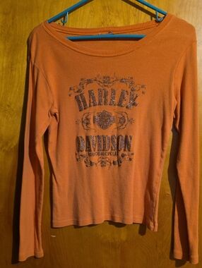 Harley-Davidson Orange Long Sleeve Glitter Logo Tee
